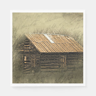 Rustic Cabin Vintage Weathered Postcard Napkin