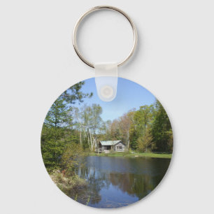 Rustic Cabin Water Scene Key Ring