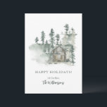 Rustic Cabin Watercolor Forest Green Personalised  Holiday Card<br><div class="desc">Personalised Rustic Cabin Watercolor Forest Green Holiday Card</div>