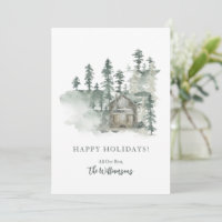 Rustic Cabin Watercolor Forest Green Personalised 