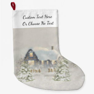 Rustic Cabin Winter Snow Woodland Forest Large Christmas Stocking