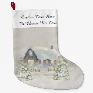 Rustic Cabin Winter Snow Woodland Forest Large Christmas Stocking