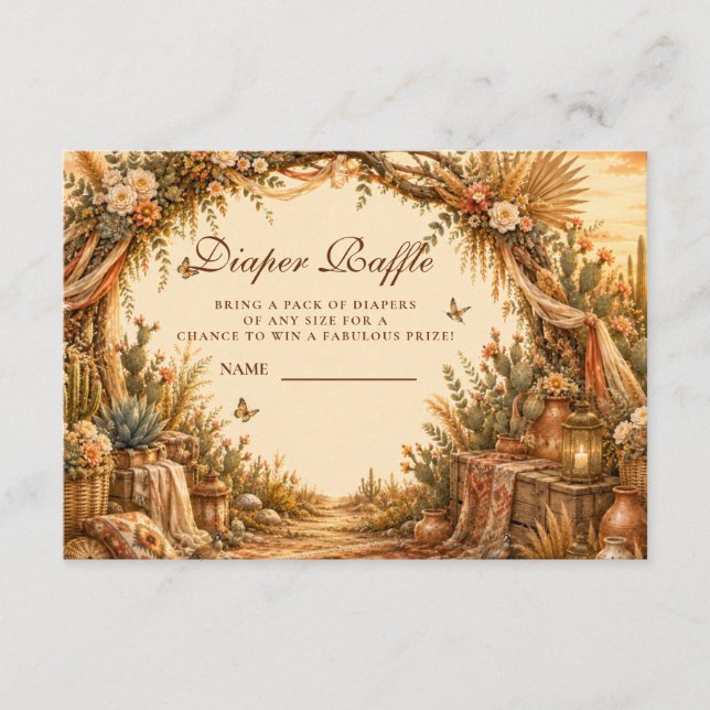 Rustic Cactus Boho Diaper Raffle Enclosure Card (Front)