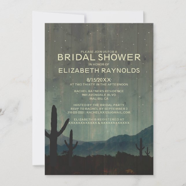 Rustic Cactus Bridal Shower Invitations (Front)