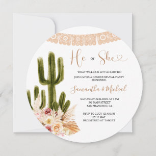 Rustic Cactus Floral Gender Reveal  Invitation
