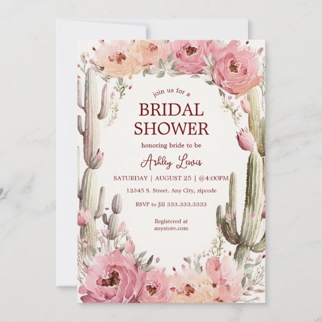 Rustic Cactus Garden Bridal Invitation Boho Cactus (Front)