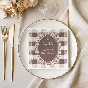 Rustic Cafe Bebe Taupe Buffalo Plaid Baby Shower Napkin