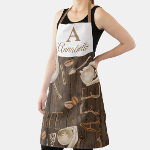 Rustic Café Coffee Drinkers on Wood  Apron