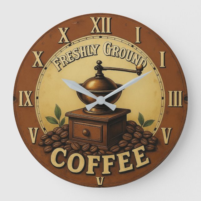 Rustic café Freshly ground coffee lover   Large Clock (Front)