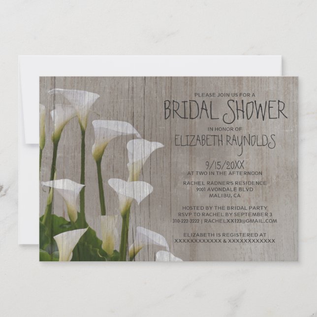 Rustic Calla Lillies Bridal Shower Invitations (Front)