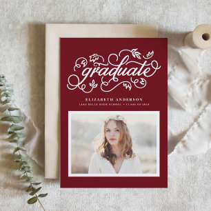 Rustic Calligraphy Burgundy Photo Graduation Invitation