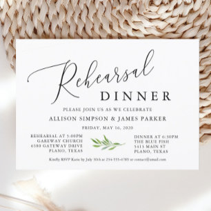Rustic Calligraphy Greenery Rehearsal Dinner Invitation
