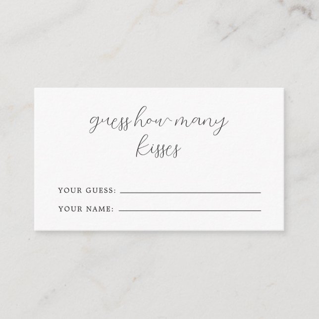 Rustic Calligraphy Guess How Many Kisses Game Card (Front)