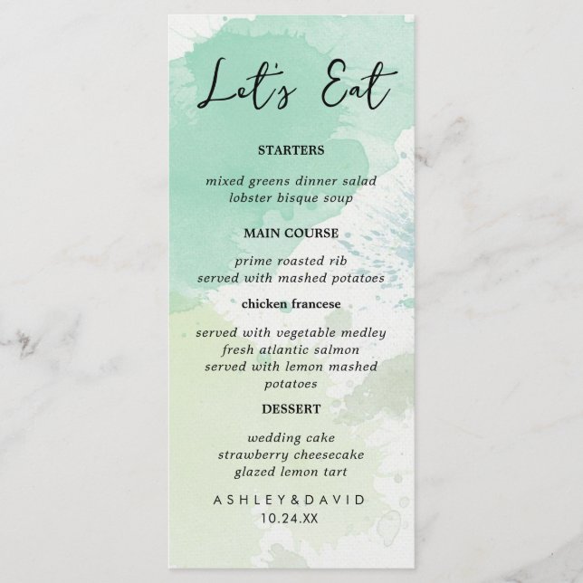 Rustic Calligraphy Let's Eat Wedding Dinner Menu (Front)