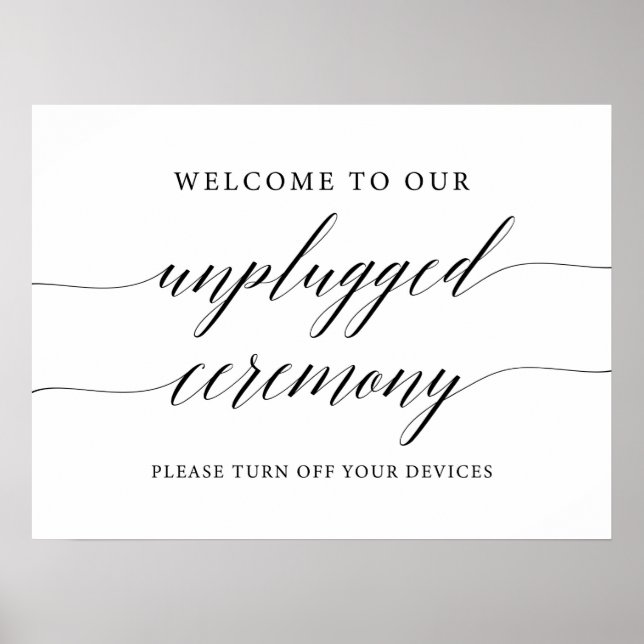 Rustic Calligraphy Unplugged Ceremony Wedding Sign (Front)