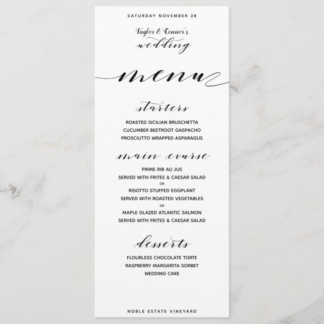 Rustic Calligraphy Wedding Dinner Menu (Front)