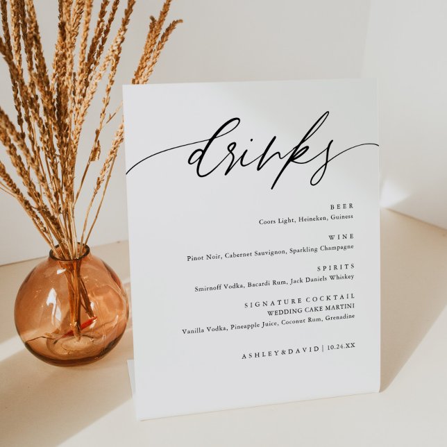 Rustic Calligraphy Wedding Drinks Bar Menu Pedestal Sign (Creator Uploaded)