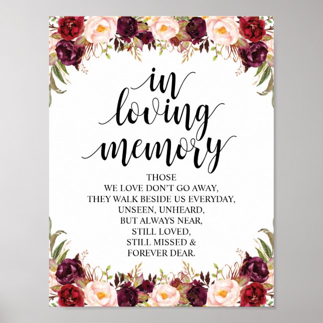 Rustic Calligraphy Wedding Memorial Table Sign (Front)