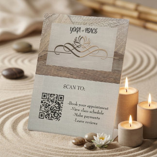 Rustic Calming Bamboo Linen Lotus Flower QR Code Pedestal Sign