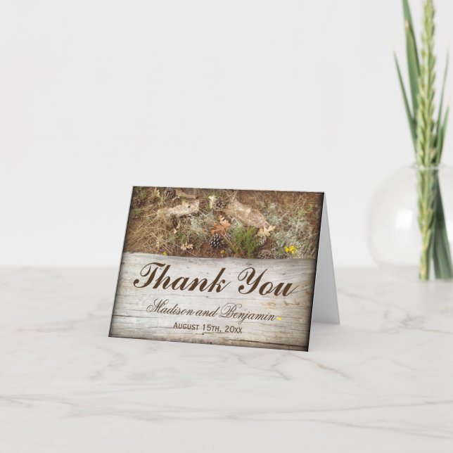 Rustic Camo and Wood Wedding Thank You Card (Front)