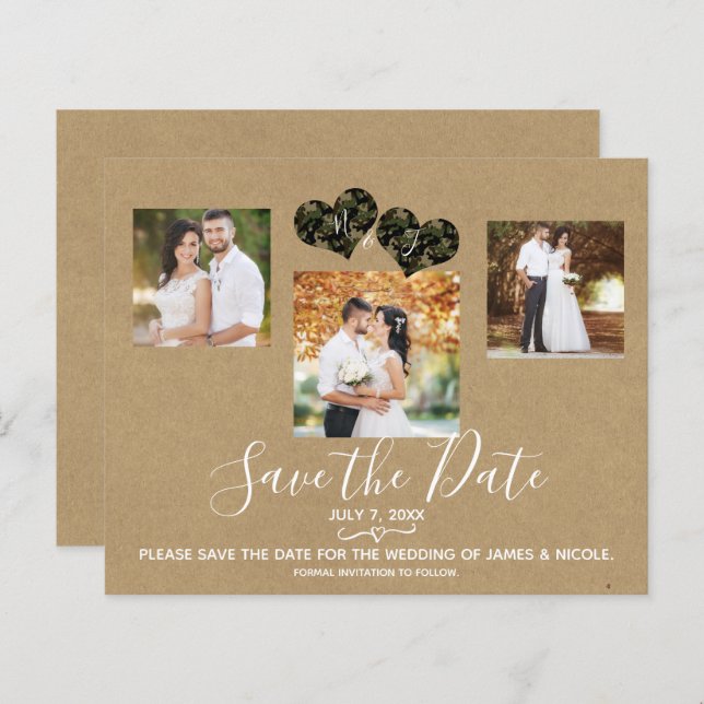 Rustic Camo Hearts Photo Wedding Save the Date (Front/Back)