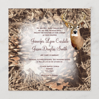 Rustic Camo Hunting Deer Antlers Wedding Invites