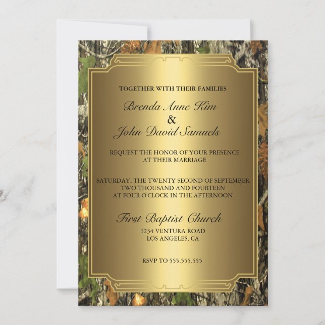 Rustic Camo Wood Wedding Invitation (Front)