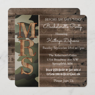 Rustic Camouflage Bachelorette Party Invitation