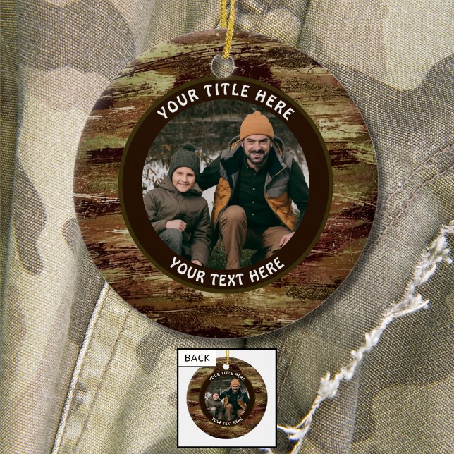 Rustic Camouflage Photo Personalised Ceramic Ornament (Creator Uploaded)