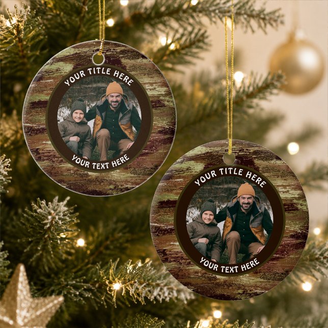Rustic Camouflage Photo Personalised Ceramic Ornament (Creator Uploaded)