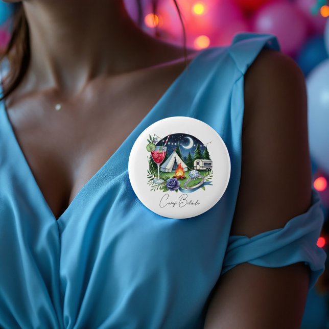 Rustic Camp Bride Personalised Bachelorette Party 6 Cm Round Badge (Rustic Camp Bride Personalized Bachelorette Party Button)