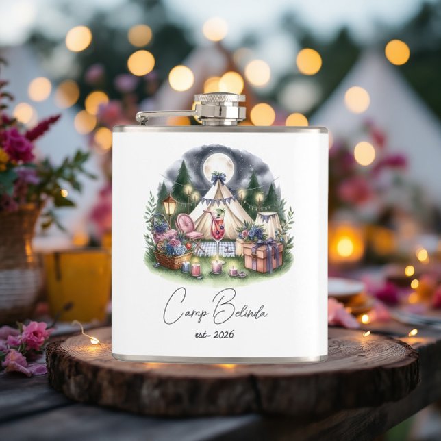 Rustic Camp Bride Personalised Party Favour Hip Flask (Rustic Camp Bride Personalized Party Favor Flask)
