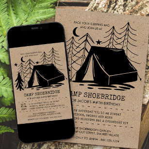 Rustic Camp Out Doodle Art Camping Birthday Invitation