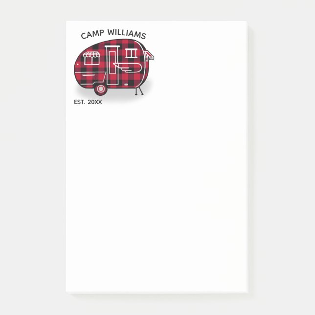 Rustic Camper Red Buffalo Plaid Monogram Name 4x6 Post-it Notes (Front)