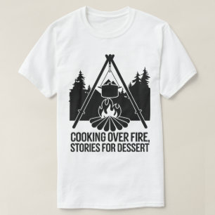 Rustic Campfire Cooking Under Pine Forest Night T-Shirt