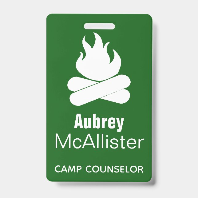 Rustic Campfire & Trees | Camp Counsellor ID Badge (Front)