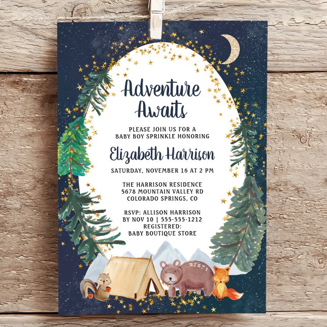 Rustic Camping Adventure Night Sky Baby Sprinkle Invitation (Creator Uploaded)