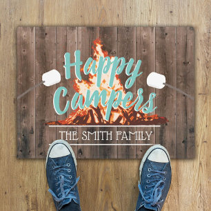 Rustic Camping Bonfire Happy Campers Family Name Doormat