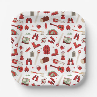 Rustic Camping Icons with Festive Adventure Theme Paper Plate