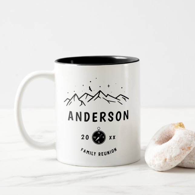Rustic Camping Personalised Family Reunion Two-Tone Coffee Mug (With Donut)