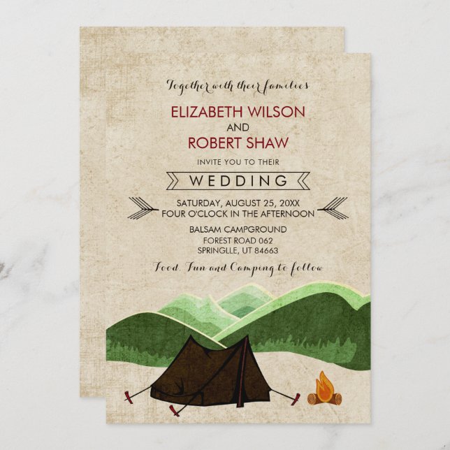 Rustic Camping Wedding Invitations (Front/Back)