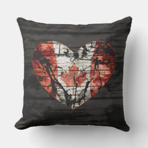 Rustic Canada Flag Heart Graphic Wood Print Cushion