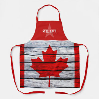 Rustic Canadian Flag & Star Family Name Apron
