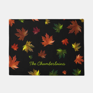 Rustic Canadian Maple Leaf on Black Doormat
