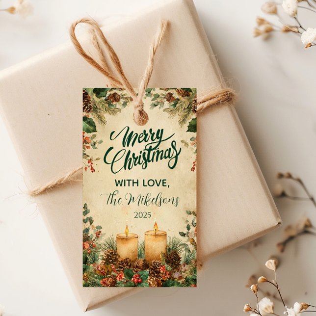 Rustic Candle Pinecone Christmas Gift Tags (Creator Uploaded)