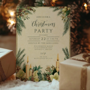 Rustic Candle Pinecone Christmas Party Invitation