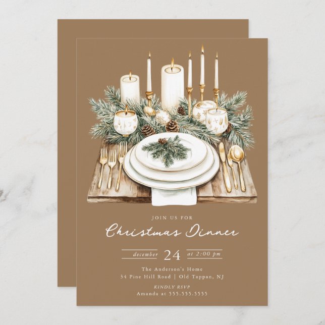Rustic Candlelight Christmas Dinner Invite (Front/Back)