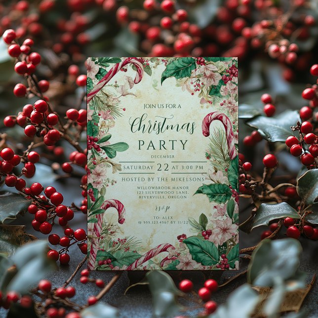Rustic Candy Cane Christmas Party Invitation (Creator Uploaded)