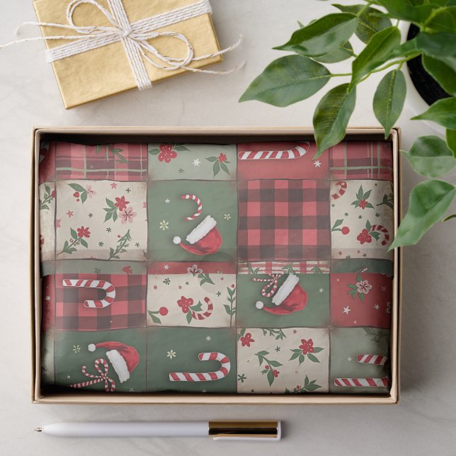 Rustic Candy Cane & Plaid Christmas Tissue Paper (Gift)