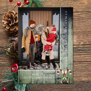 Rustic Candy Canes Christmas Green Photo Card